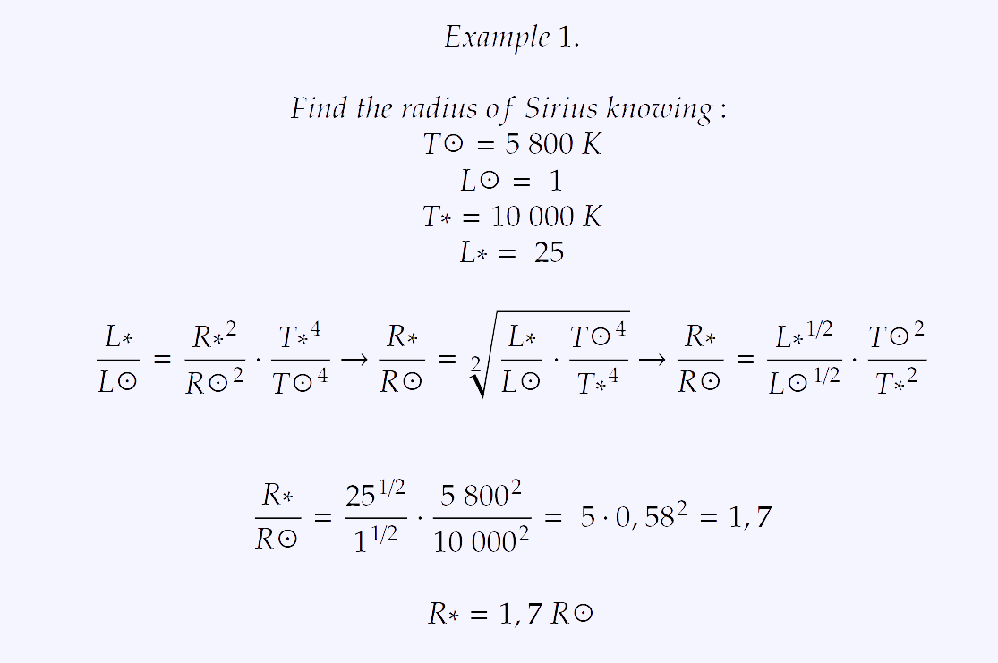 Stefan–Boltzmann's law formula example. Find the radius of Sirius.