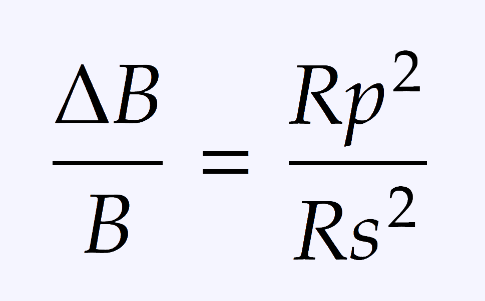 Formula that links brightness of the star (when the planet is crossing the star and when it is not) and the radius of the planet and star.